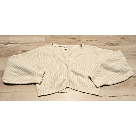 Who What Wear 1X Cardigan V-Neck Cropped Knit Button Front Long Sleeve Ivory - Picture 1 of 8